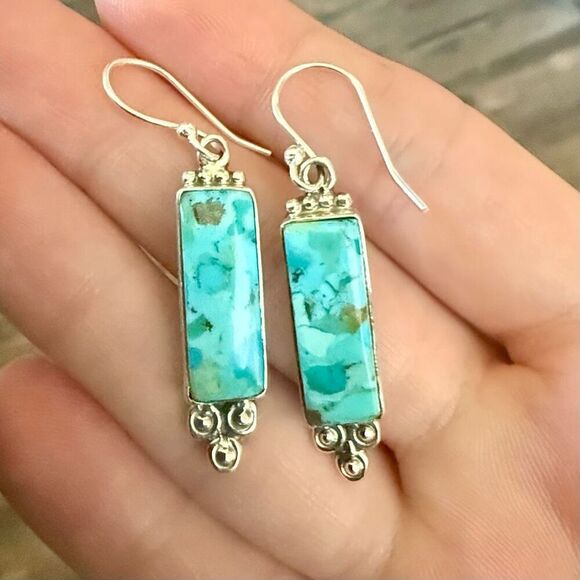 Southwestern Turquoise Bar Earrings – Sterling Silver Elegance with Desert Soul - Picture 3 of 6